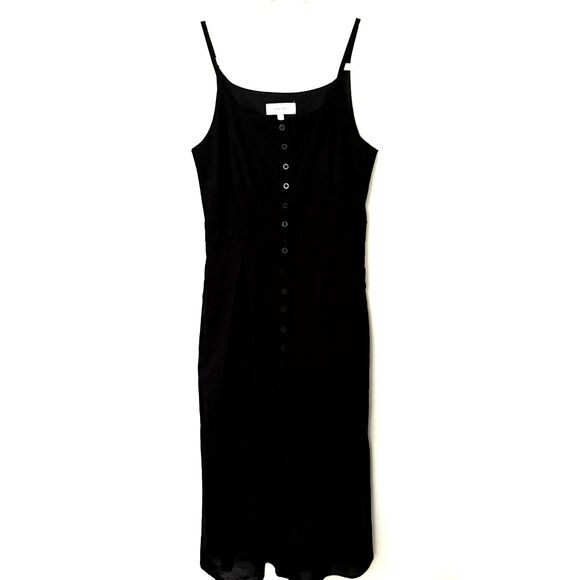 Rihoas Black Linen Cotton Midi Dress Button Front Pockets Sleeveless Casual Sz S - Picture 1 of 8